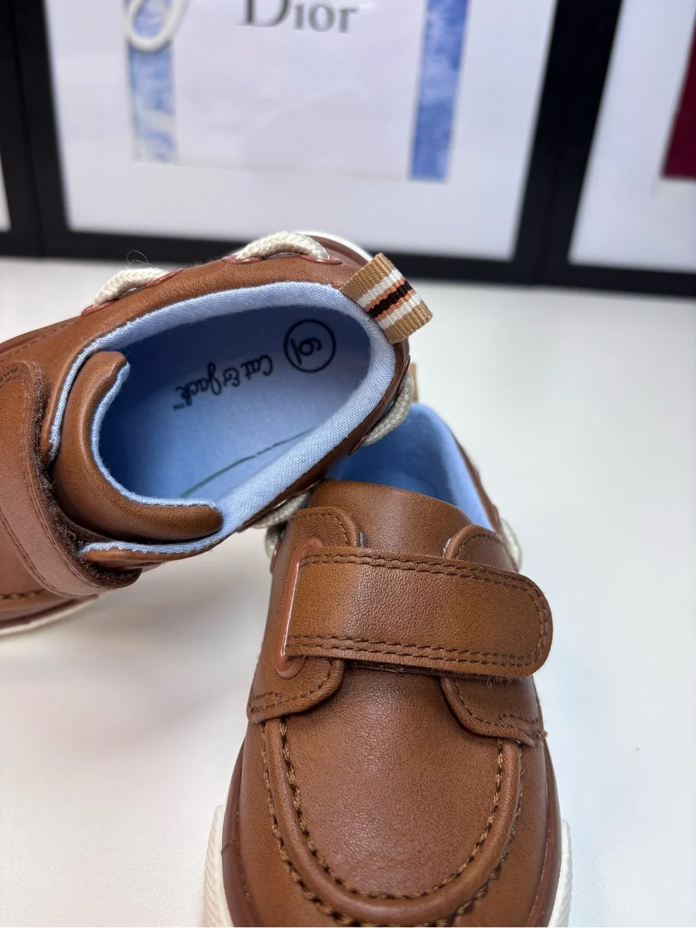 Cat & Jack Cognac Brown and White Kids Slip-On “Boat Shoe” Sneakers NWOT Size 6
